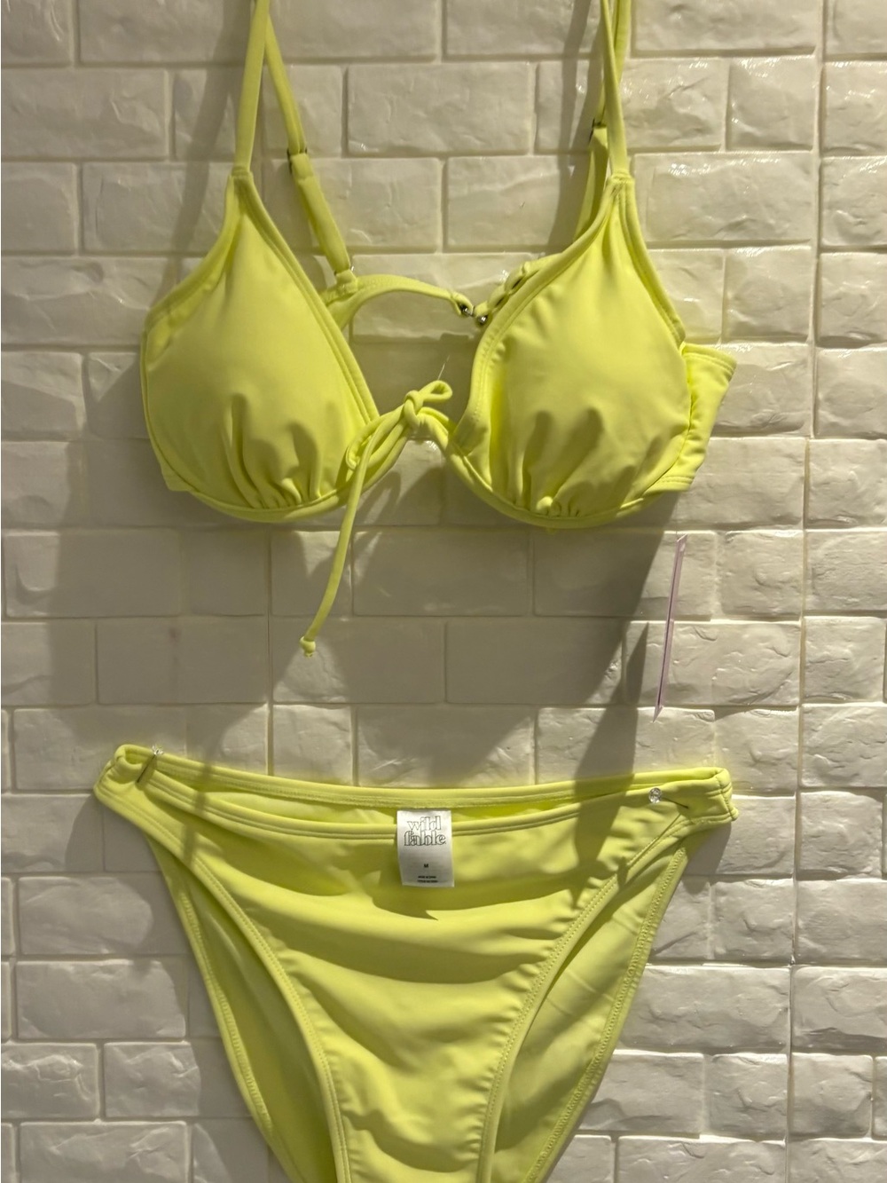 wild fable Neon Yellow Tie-Front Bikini Set